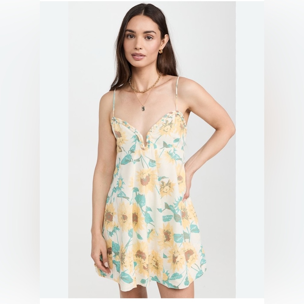 Free People Yellow Floral Mini Slip Dress
